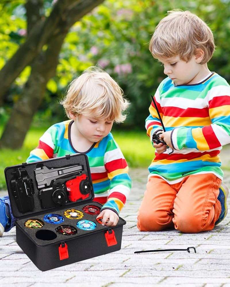 DEZAWRTY Gyro X Set, 12 Right Spinning X Blade Tops, 2 Ripcord Launchers, 1 String Launcher and 1 Grip with Storage Box, Battling Game Kids Toys Boys Birthday Gift Ideal for 6+ Years Old - Image 2