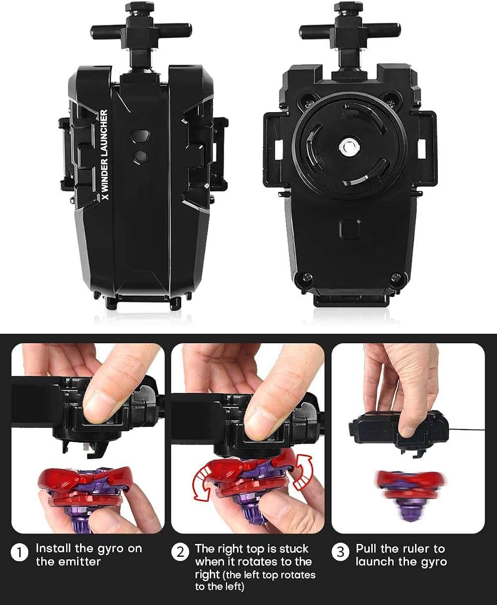 DEZAWRTY Gyro X Set, 12 Right Spinning X Blade Tops, 2 Ripcord Launchers, 1 String Launcher and 1 Grip with Storage Box, Battling Game Kids Toys Boys Birthday Gift Ideal for 6+ Years Old - Image 7