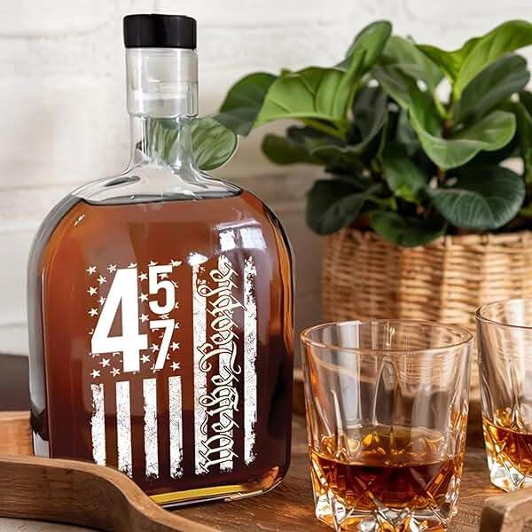 US Patriotic Pride Nordic-style Glass Bottle with T-Top Caps – Whiskey Decanter (Bottle Only)– 47th President Supporters, Independence Day & Father’s Day Gift (45 We The People) - Image 5