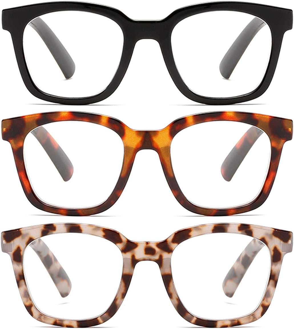 ZXYOO 3 Pack Reading Glasses for Women Blue Light Blocking Square Readers for Women, Anti Glare/Eyestrain Spring Hinge - Image 1