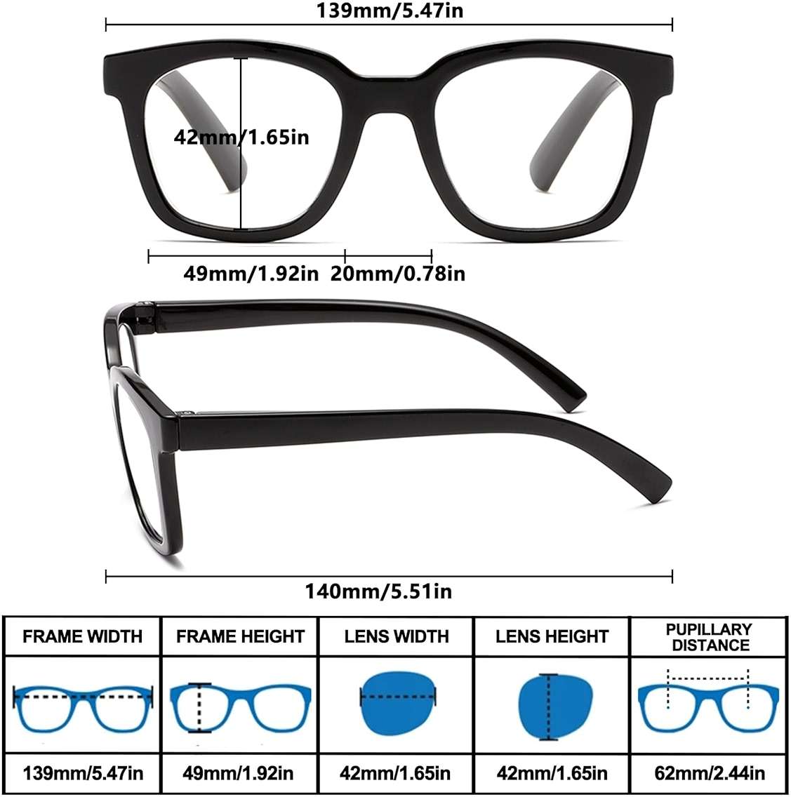 ZXYOO 3 Pack Reading Glasses for Women Blue Light Blocking Square Readers for Women, Anti Glare/Eyestrain Spring Hinge - Image 3