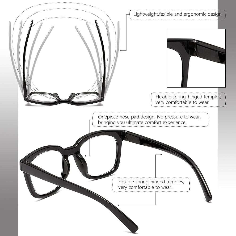 ZXYOO 3 Pack Reading Glasses for Women Blue Light Blocking Square Readers for Women, Anti Glare/Eyestrain Spring Hinge - Image 4