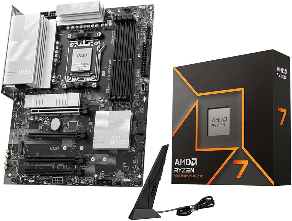 Micro Center AMD Ryzen 7 9700X CPU Processor with MSI PRO B850-P WiFi Motherboard (ATX, AM5, DDR5, PCIe 5.0, M.2 Gen5, Wi-Fi 7, 5G LAN) - Image 1