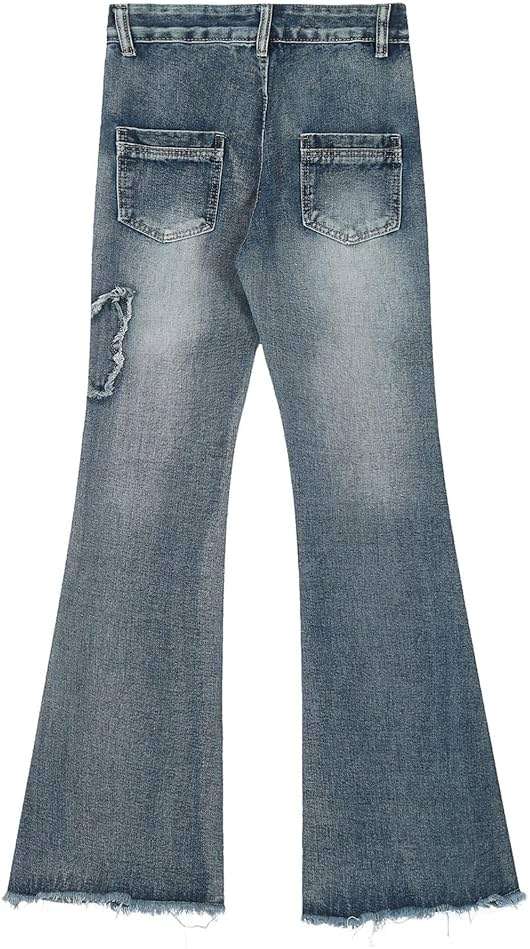 ZUNQKG Womens Y2k Butterfly Flare Jeans Low Rise Grunge Clothes Distressed Vintage Denim Bell Bottom - Image 3
