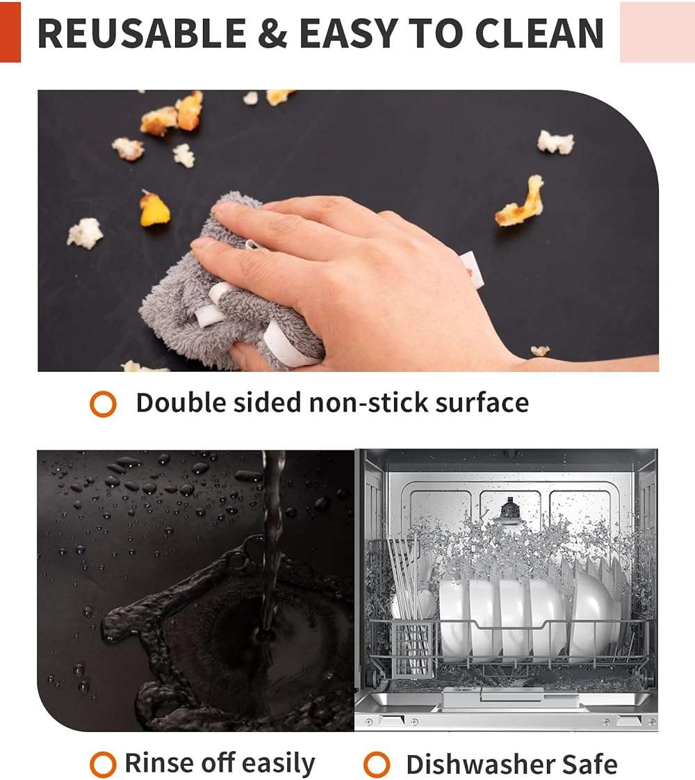 Oven Liners for Bottom of Oven - 2 Pack Large Heavy Duty Oven Mats, 17"x 25" Reusable Matt Liner for Electric, Gas, Toaster Ovens & Grills, BPA & PFOA Free, Kitchen Essentials, Black - Image 4