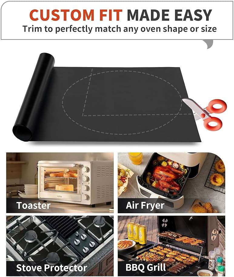 Oven Liners for Bottom of Oven - 2 Pack Large Heavy Duty Oven Mats, 17"x 25" Reusable Matt Liner for Electric, Gas, Toaster Ovens & Grills, BPA & PFOA Free, Kitchen Essentials, Black - Image 5