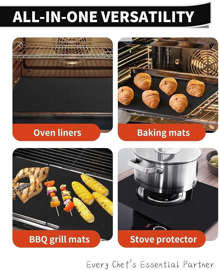 Oven Liners for Bottom of Oven - 2 Pack Large Heavy Duty Oven Mats, 17"x 25" Reusable Matt Liner for Electric, Gas, Toaster Ovens & Grills, BPA & PFOA Free, Kitchen Essentials, Black - Image 6