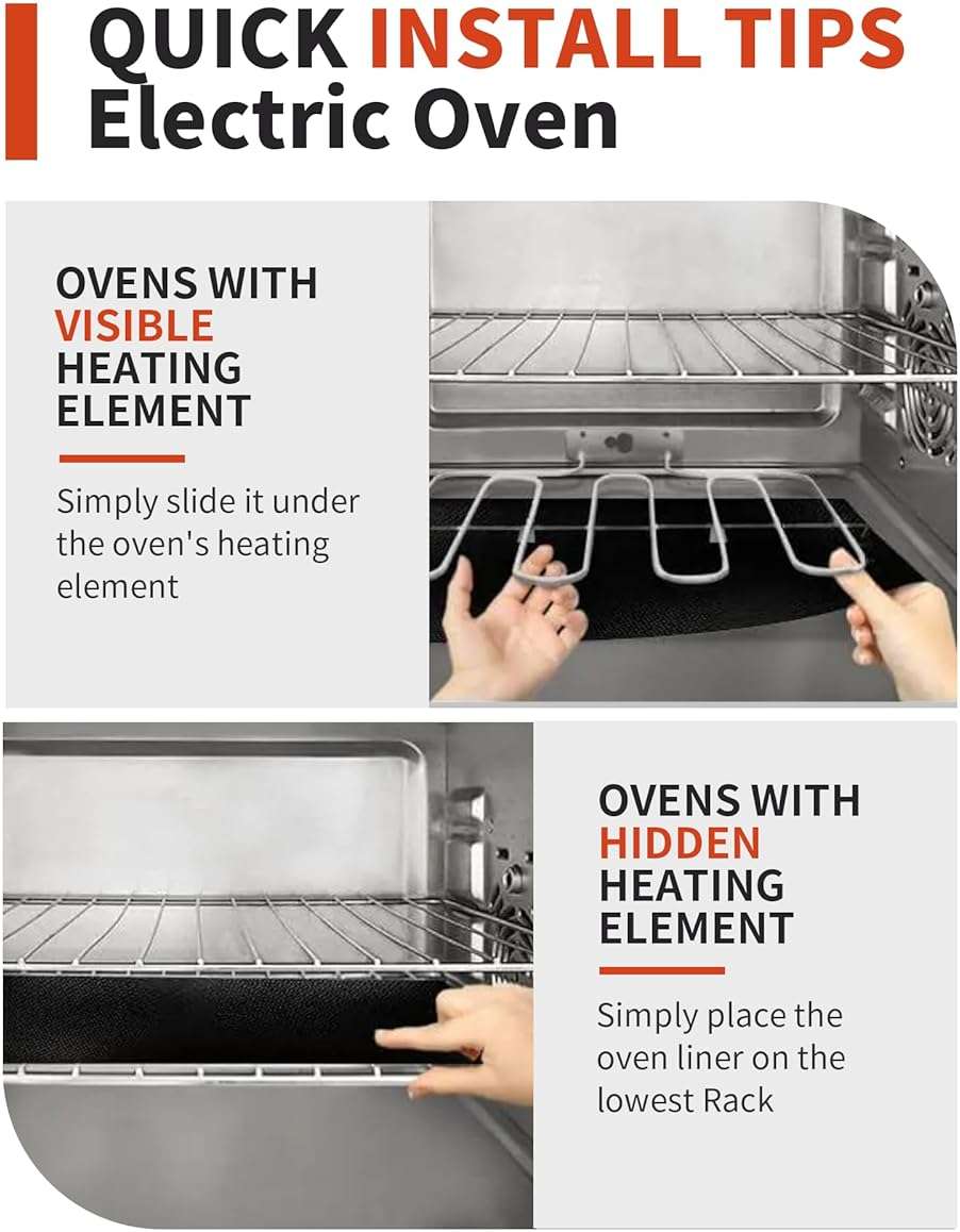 Oven Liners for Bottom of Oven - 2 Pack Large Heavy Duty Oven Mats, 17"x 25" Reusable Matt Liner for Electric, Gas, Toaster Ovens & Grills, BPA & PFOA Free, Kitchen Essentials, Black - Image 9