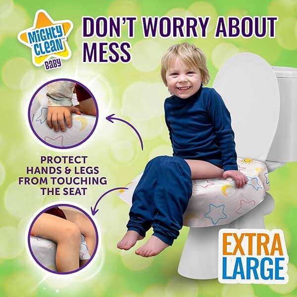 Mighty Clean Baby 22-Pack Disposable Toilet Seat Covers - XL Waterproof Potty Covers for Toddlers, Kids & Adults - Travel, Public Restrooms, Airplane, Potty Training - Image 4