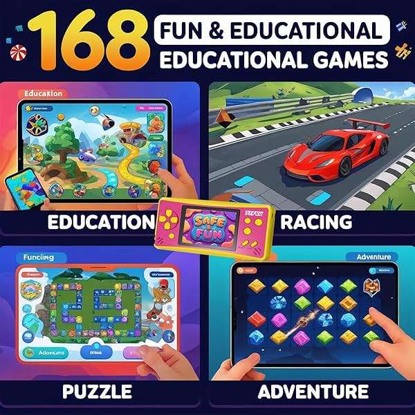 JJFUN Portable Game Console for Kids – 3.2" Screen, 168 Built-in Classic Games, Plug & Play on TV, Rechargeable, Ideal Gift for Boys & Girls, Great for Travel, Holidays & Birthdays - Image 4
