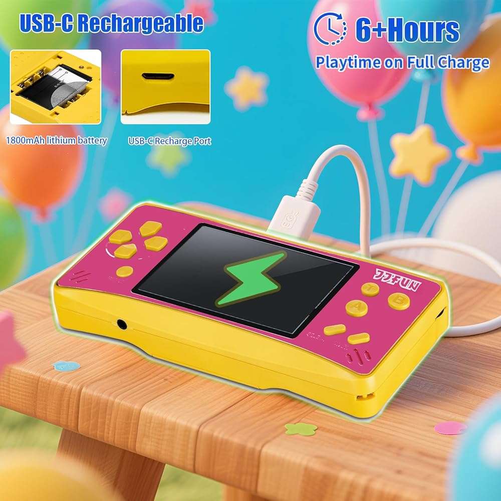 JJFUN Portable Game Console for Kids – 3.2" Screen, 168 Built-in Classic Games, Plug & Play on TV, Rechargeable, Ideal Gift for Boys & Girls, Great for Travel, Holidays & Birthdays - Image 6