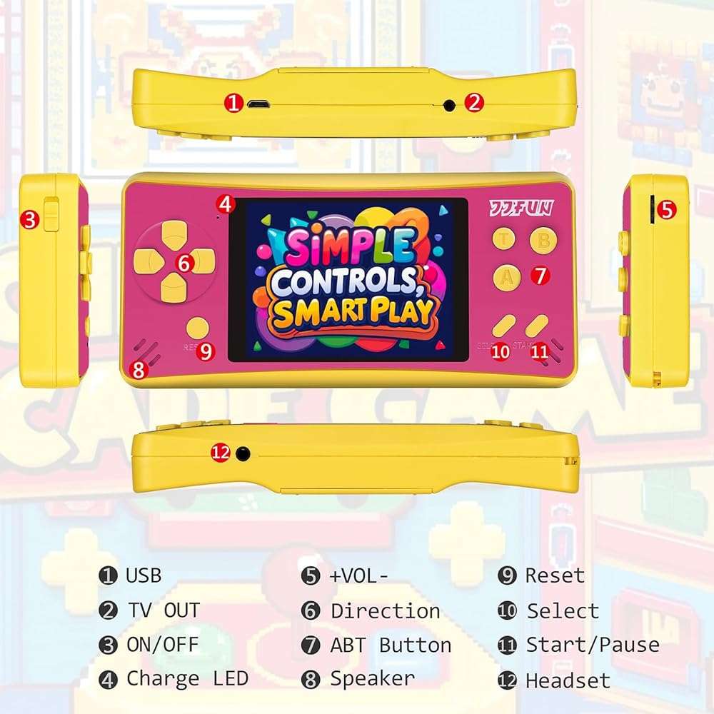 JJFUN Portable Game Console for Kids – 3.2" Screen, 168 Built-in Classic Games, Plug & Play on TV, Rechargeable, Ideal Gift for Boys & Girls, Great for Travel, Holidays & Birthdays - Image 8