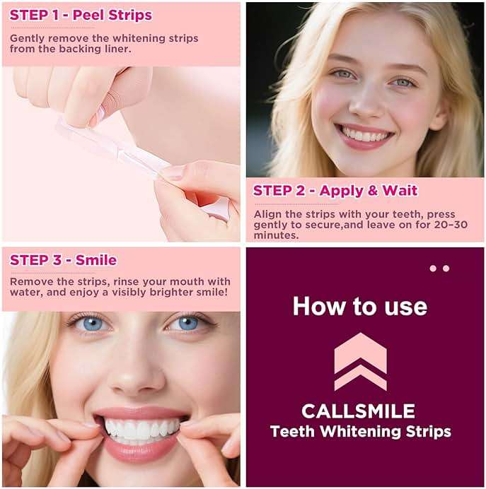 CALLSMILE Teeth Whitening Strips - Whitening Strips for Sensitive Teeth, Hydrogen Peroxide Teeth Whitener for Coffee, Wine, Tobacco, and Other Stains, 28 Strips (14 Days Treatment), Mint - Image 6