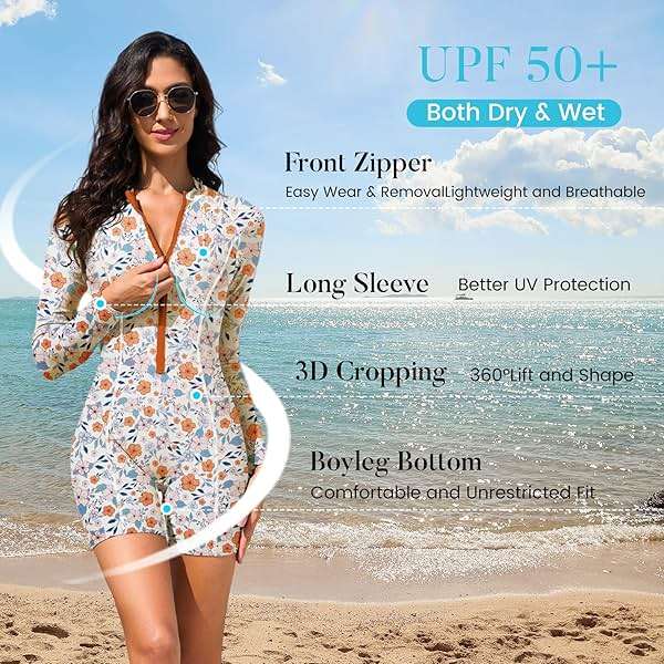 Zando UPF 50+ Long Sleeve Boy Shorts One Piece Swimsuit for Women, Front Zip Rash Guard for Swimming & Surfing - Image 5