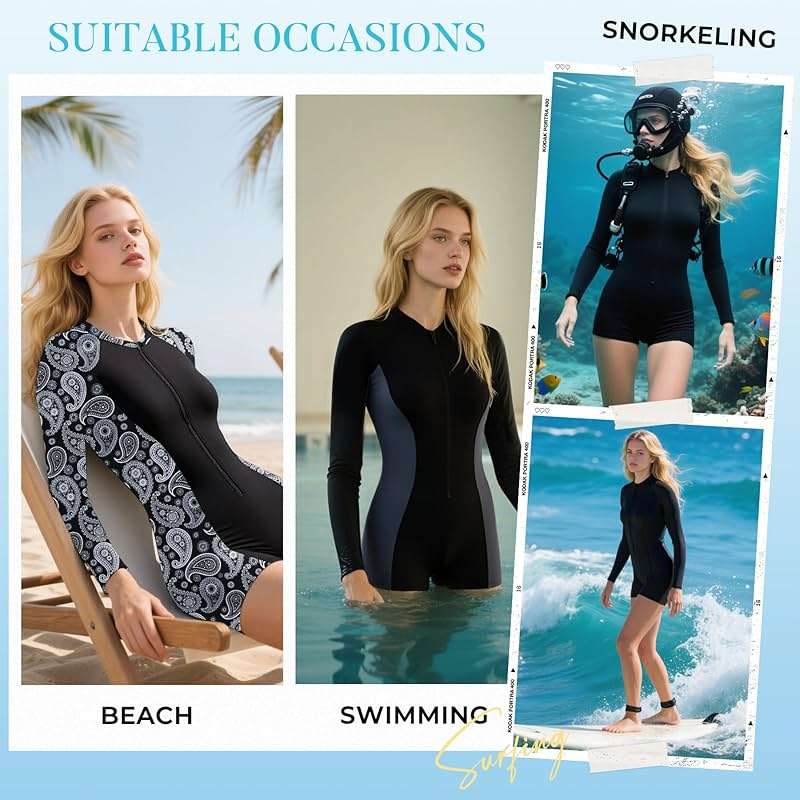 Zando UPF 50+ Long Sleeve Boy Shorts One Piece Swimsuit for Women, Front Zip Rash Guard for Swimming & Surfing - Image 6