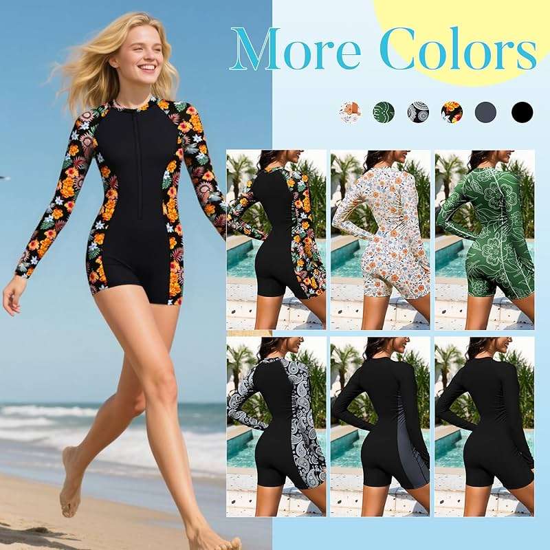 Zando UPF 50+ Long Sleeve Boy Shorts One Piece Swimsuit for Women, Front Zip Rash Guard for Swimming & Surfing - Image 7