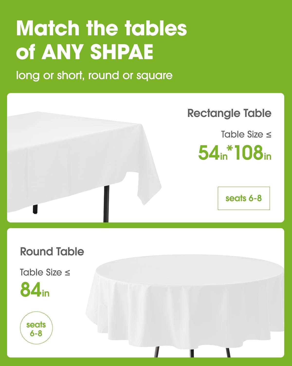 Pureegg Plastic Table Cloth Disposable 12 Pack, 54 x 108 Inch Table Cloths, Party, Picnic, Wedding, Decorative Tablecloths, Rectangle, White Plastic Cover, Leakproof & Sturdy, White - Image 3