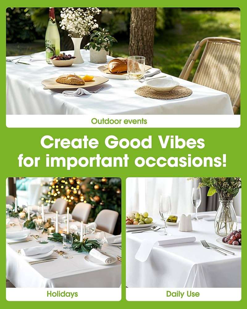 Pureegg Plastic Table Cloth Disposable 12 Pack, 54 x 108 Inch Table Cloths, Party, Picnic, Wedding, Decorative Tablecloths, Rectangle, White Plastic Cover, Leakproof & Sturdy, White - Image 5