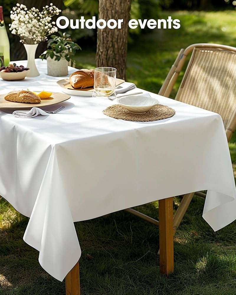 Pureegg Plastic Table Cloth Disposable 12 Pack, 54 x 108 Inch Table Cloths, Party, Picnic, Wedding, Decorative Tablecloths, Rectangle, White Plastic Cover, Leakproof & Sturdy, White - Image 8