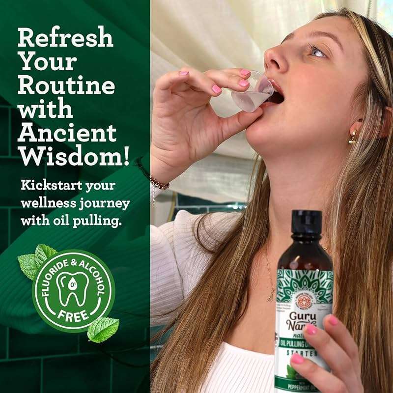 GuruNanda Starter Pulling Oil Mouthwash for Natural Teeth Whitening, Coconut and Peppermint Oil for Fresh Breath & Happy Gums, Alcohol-Free, 8 Oz - Image 3