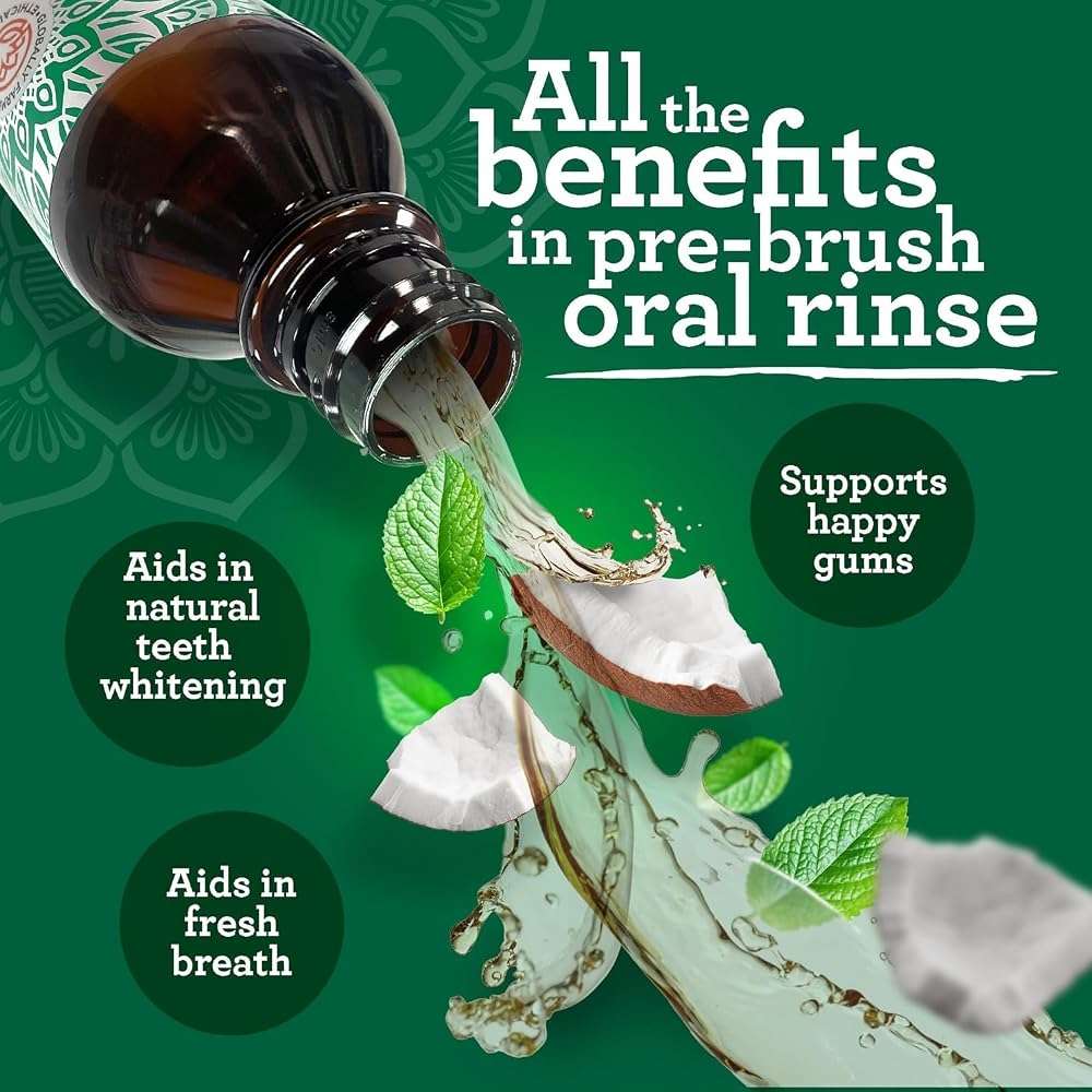 GuruNanda Starter Pulling Oil Mouthwash for Natural Teeth Whitening, Coconut and Peppermint Oil for Fresh Breath & Happy Gums, Alcohol-Free, 8 Oz - Image 4