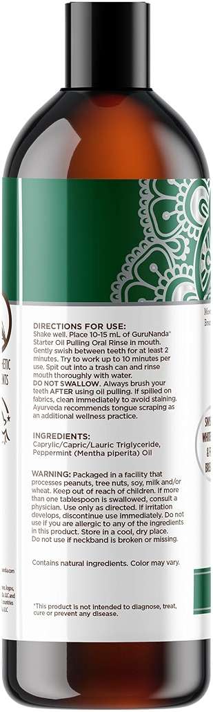 GuruNanda Starter Pulling Oil Mouthwash for Natural Teeth Whitening, Coconut and Peppermint Oil for Fresh Breath & Happy Gums, Alcohol-Free, 8 Oz - Image 8