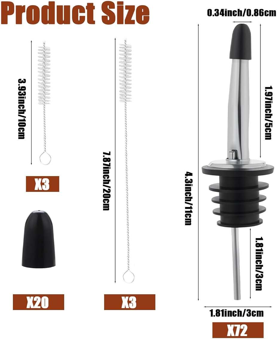 72 Pcs Stainless Steel Pour Spouts for Liquor Bottles with Rubber Dust Caps Tapered Bottle Pourers for Alcohol Olive Oil Wine Syrup Whiskey Bar Bartending Accessories - Image 3