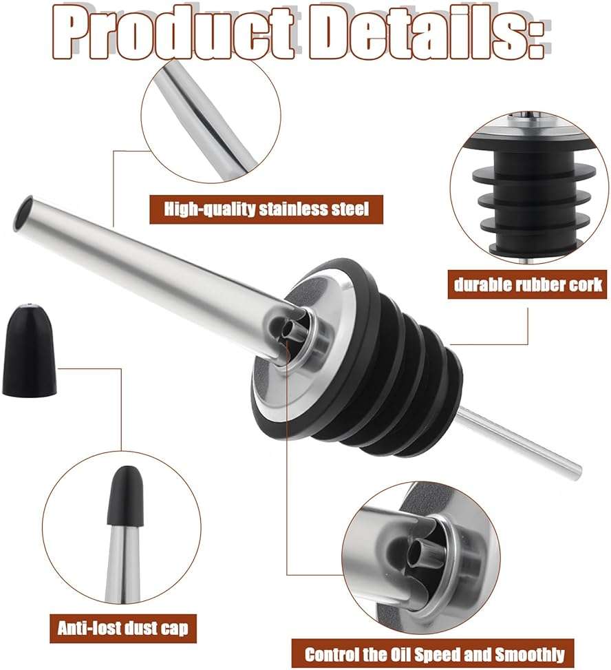 72 Pcs Stainless Steel Pour Spouts for Liquor Bottles with Rubber Dust Caps Tapered Bottle Pourers for Alcohol Olive Oil Wine Syrup Whiskey Bar Bartending Accessories - Image 6