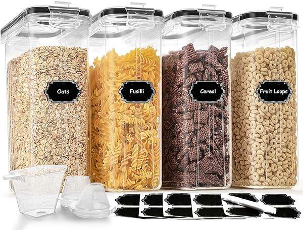 Cereal Containers Storage Set (4L / 135.2oz), 4PCS Airtight Food Storage Containers with Lids, Cereal Dispensers for Kitchen Pantry Organization and Storage with Pour Spout, 20 Labels, Marker - Image 1