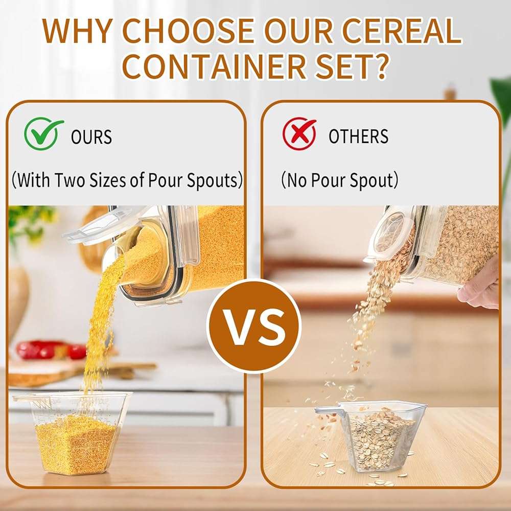 Cereal Containers Storage Set (4L / 135.2oz), 4PCS Airtight Food Storage Containers with Lids, Cereal Dispensers for Kitchen Pantry Organization and Storage with Pour Spout, 20 Labels, Marker - Image 6