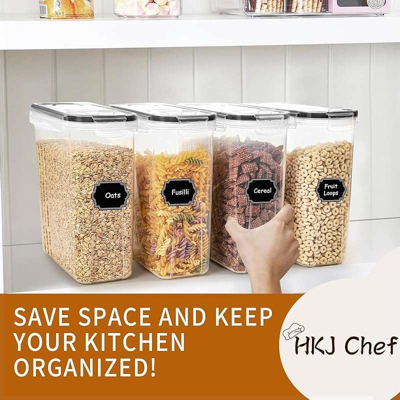 Cereal Containers Storage Set (4L / 135.2oz), 4PCS Airtight Food Storage Containers with Lids, Cereal Dispensers for Kitchen Pantry Organization and Storage with Pour Spout, 20 Labels, Marker - Image 7