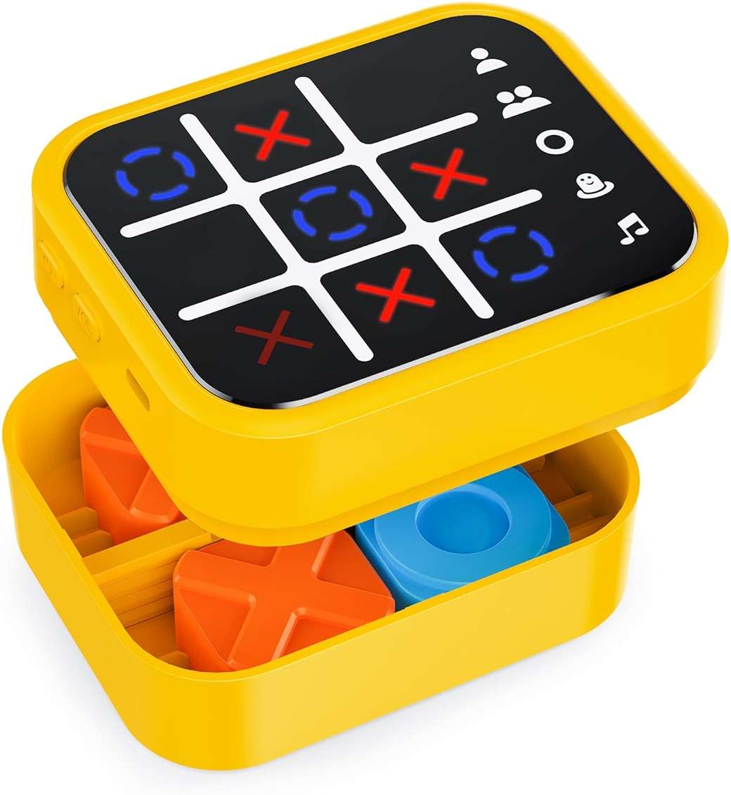 Niufuntek Rechargeable Tic Tac Toe Game Box with 5 Fun Brain Memory Games, Electronic Touchscreen Handheld Game, Portable Digital Puzzle Board Travel Toy, Gifts Choice for Kids and Adults(Yellow) - Image 1