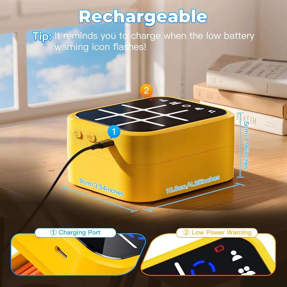 Niufuntek Rechargeable Tic Tac Toe Game Box with 5 Fun Brain Memory Games, Electronic Touchscreen Handheld Game, Portable Digital Puzzle Board Travel Toy, Gifts Choice for Kids and Adults(Yellow) - Image 4