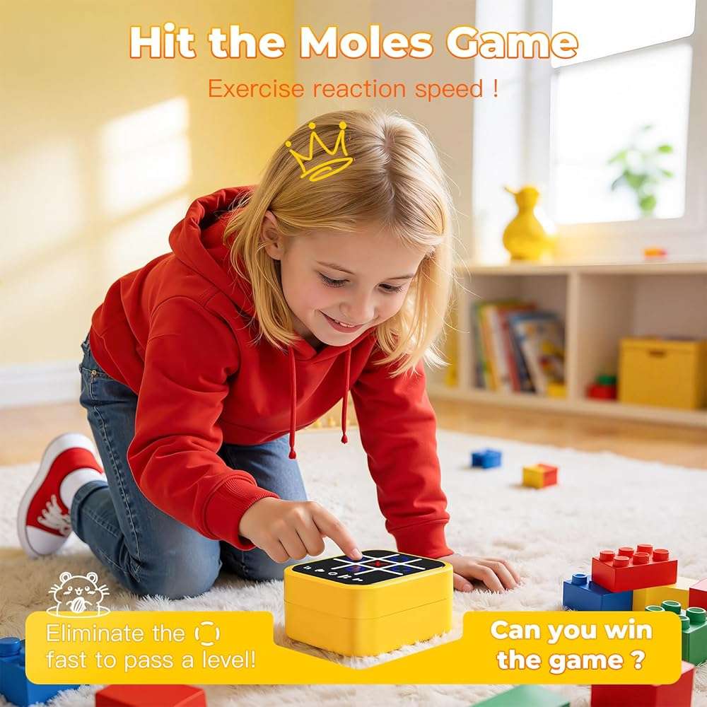 Niufuntek Rechargeable Tic Tac Toe Game Box with 5 Fun Brain Memory Games, Electronic Touchscreen Handheld Game, Portable Digital Puzzle Board Travel Toy, Gifts Choice for Kids and Adults(Yellow) - Image 5