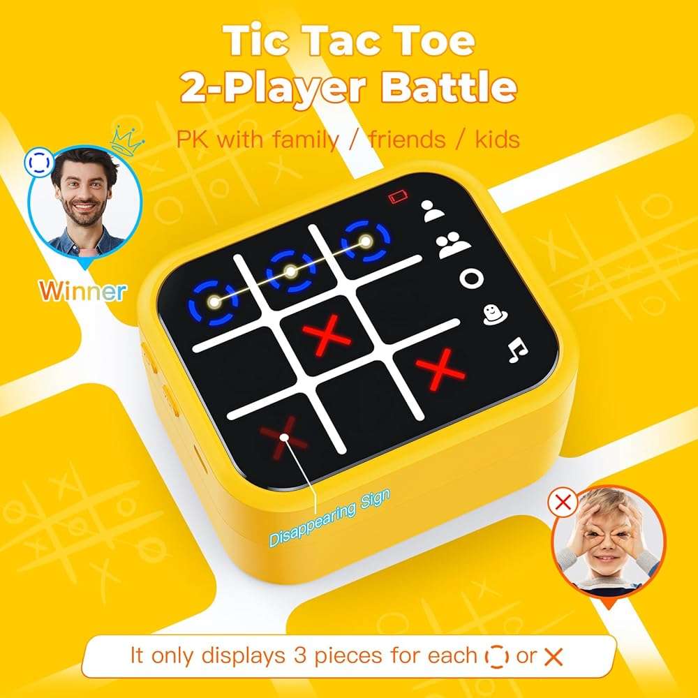 Niufuntek Rechargeable Tic Tac Toe Game Box with 5 Fun Brain Memory Games, Electronic Touchscreen Handheld Game, Portable Digital Puzzle Board Travel Toy, Gifts Choice for Kids and Adults(Yellow) - Image 6