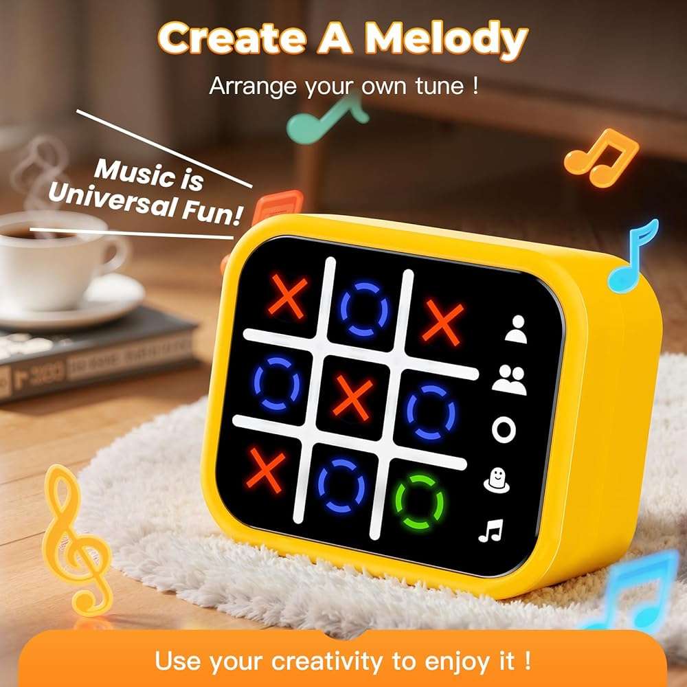 Niufuntek Rechargeable Tic Tac Toe Game Box with 5 Fun Brain Memory Games, Electronic Touchscreen Handheld Game, Portable Digital Puzzle Board Travel Toy, Gifts Choice for Kids and Adults(Yellow) - Image 8