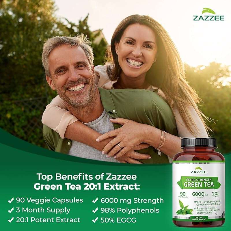Zazzee Extra Strength Green Tea 20:1 Extract, 50% EGCG, 98% Polyphenols, 80% Catechins, 90 Vegan Capsules, 3 Month Supply, Certified Kosher, Antioxidant & Metabolism Support, Non-GMO, Made in the USA - Image 3