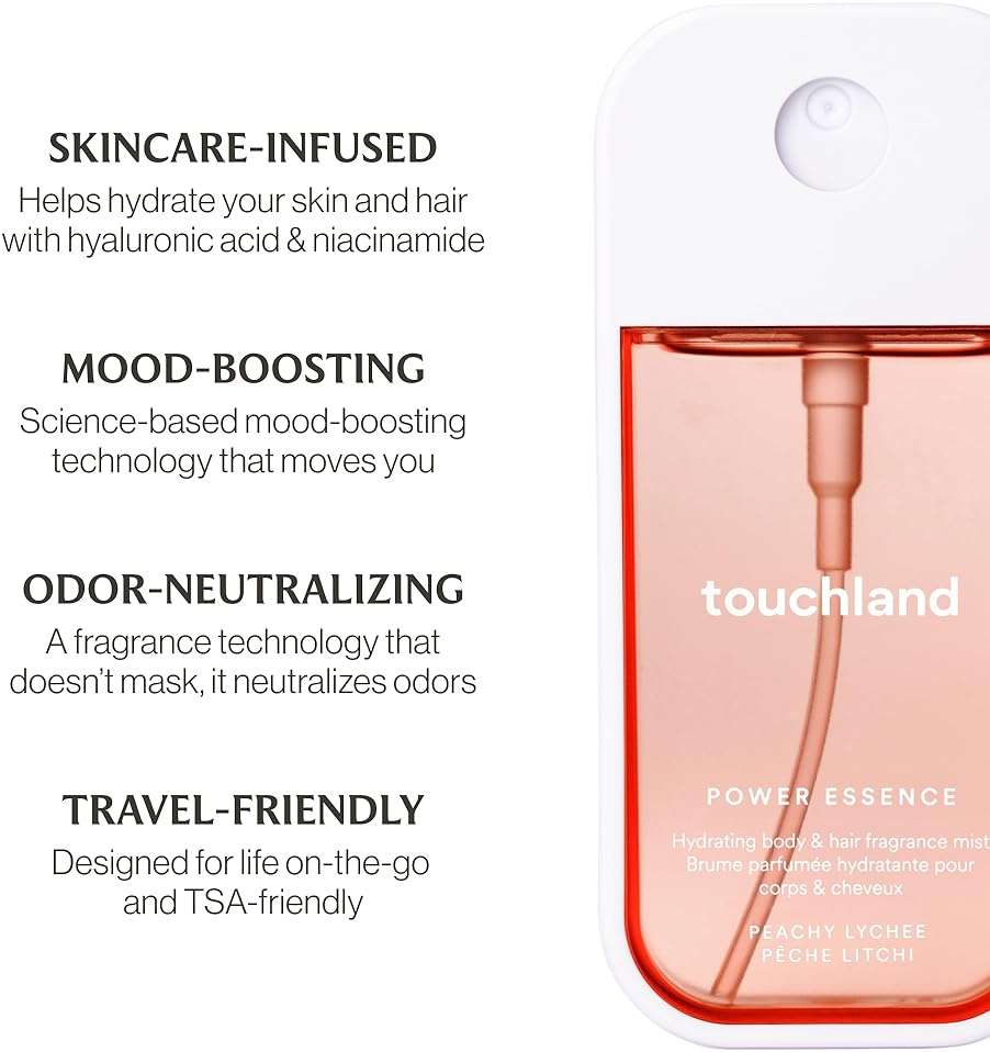 Touchland Power Essence Hydrating Body & Hair Fragrance, ISLAND BLOOM DUO (Lush Tropicale + Peachy Lychee), 2 FL. OZ. Travel Size Body Mist (Set of 2) - Image 7
