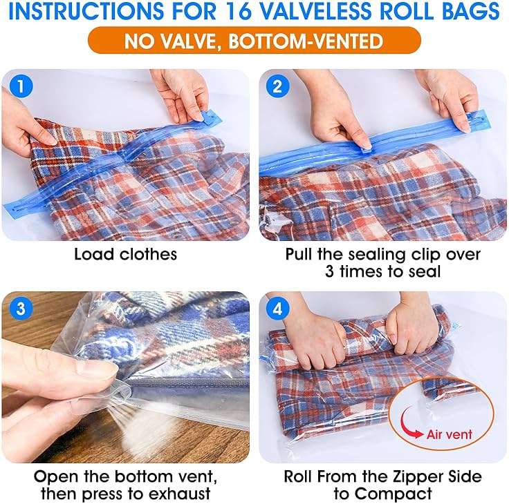 AROIC 50 Pack Vacuum Storage Bags, 5 Sizes + 2 Roll-up (8 Each) Space Saver Vacuum Sealer Bags for Clothing with 1 Electric Pump and 1 Hand Pump, Seasonal Storage Bags for Luggage, Travel Essentials - Image 4