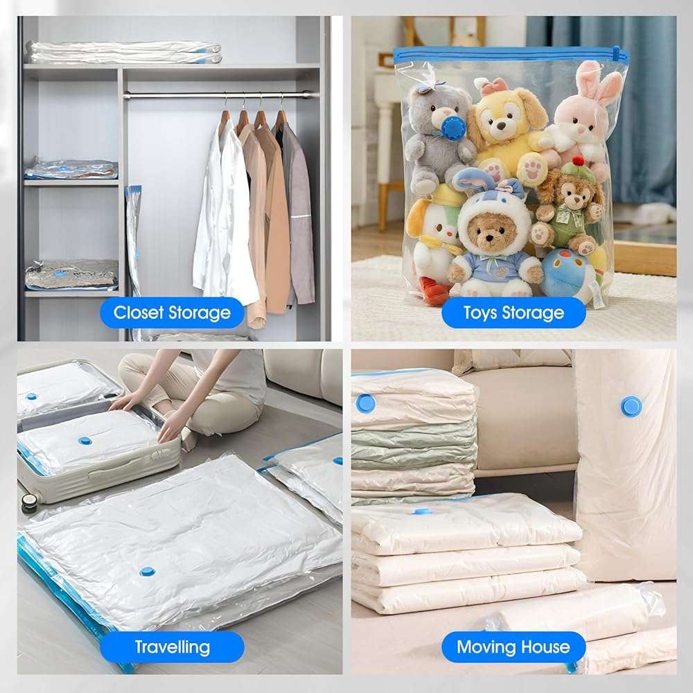 AROIC 50 Pack Vacuum Storage Bags, 5 Sizes + 2 Roll-up (8 Each) Space Saver Vacuum Sealer Bags for Clothing with 1 Electric Pump and 1 Hand Pump, Seasonal Storage Bags for Luggage, Travel Essentials - Image 8