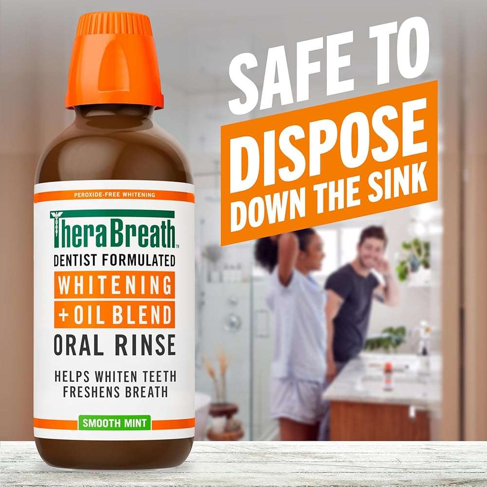 TheraBreath Whitening + Oil Blend Oral Rinse, Alcohol-Free & Peroxide-Free Mouthwash Helps Whiten Teeth & Freshen Breath, Smooth Mint, 16 Fl Oz - Image 4