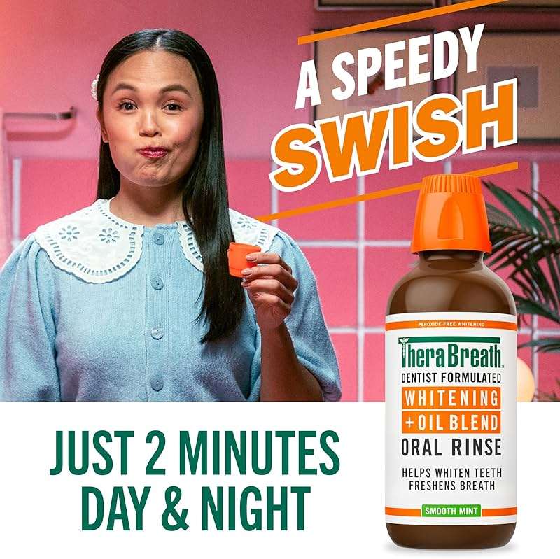 TheraBreath Whitening + Oil Blend Oral Rinse, Alcohol-Free & Peroxide-Free Mouthwash Helps Whiten Teeth & Freshen Breath, Smooth Mint, 16 Fl Oz - Image 5