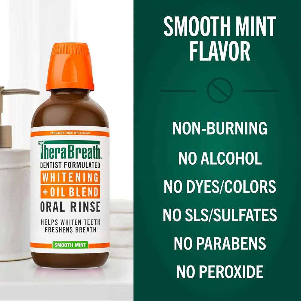 TheraBreath Whitening + Oil Blend Oral Rinse, Alcohol-Free & Peroxide-Free Mouthwash Helps Whiten Teeth & Freshen Breath, Smooth Mint, 16 Fl Oz - Image 7