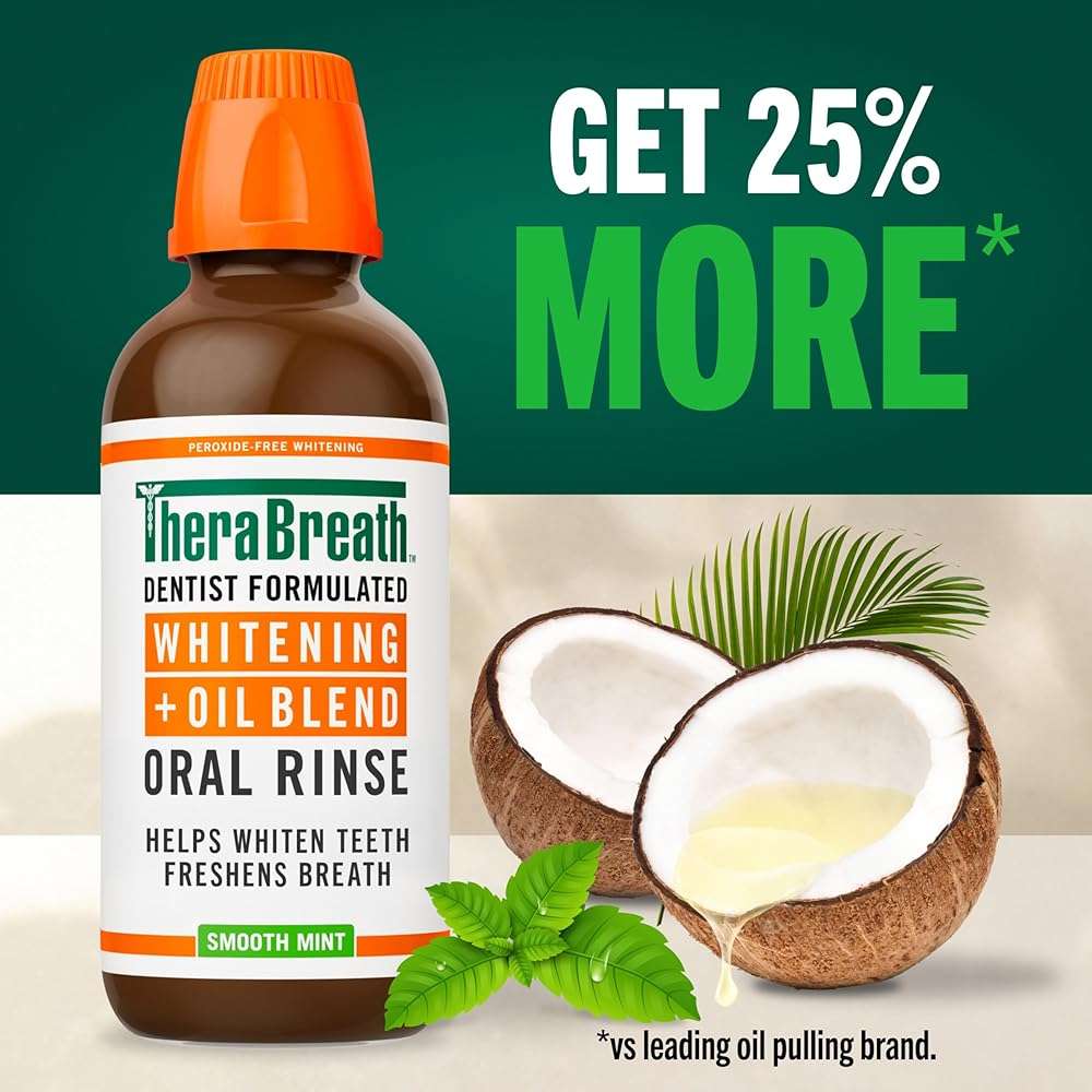 TheraBreath Whitening + Oil Blend Oral Rinse, Alcohol-Free & Peroxide-Free Mouthwash Helps Whiten Teeth & Freshen Breath, Smooth Mint, 16 Fl Oz - Image 8