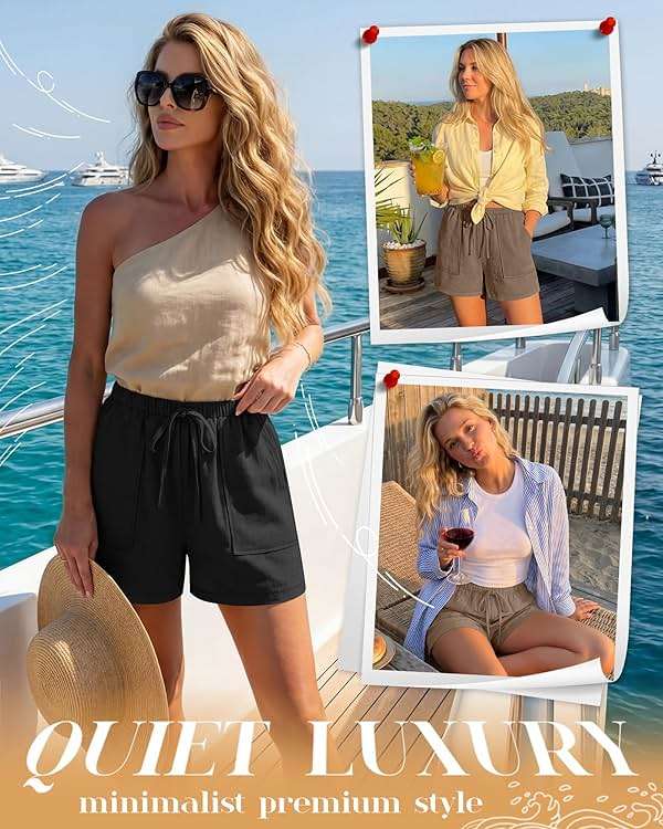 Riyiper 2 Pack Women's Linen Drawstring Elastic Waist Beach Casual Summer Wide Leg Shorts with Pockets 2026 - Image 2