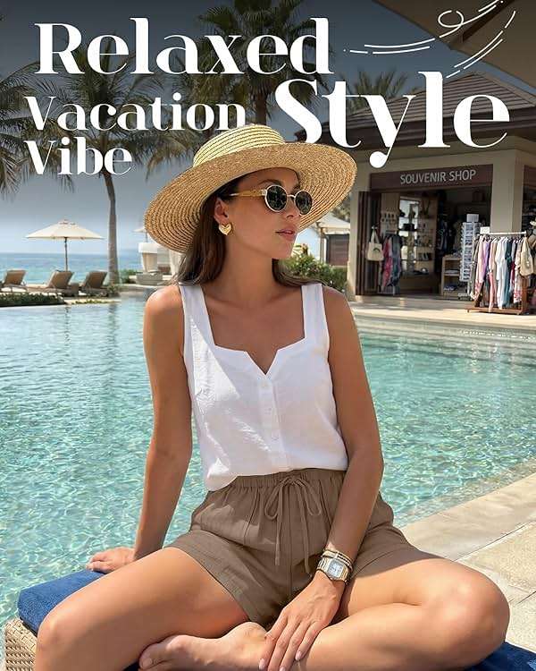 Riyiper 2 Pack Women's Linen Drawstring Elastic Waist Beach Casual Summer Wide Leg Shorts with Pockets 2026 - Image 3