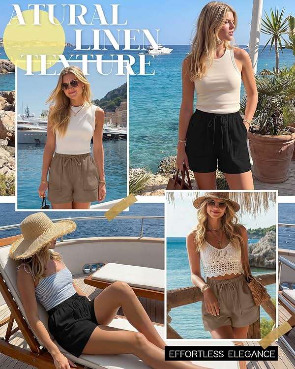 Riyiper 2 Pack Women's Linen Drawstring Elastic Waist Beach Casual Summer Wide Leg Shorts with Pockets 2026 - Image 4