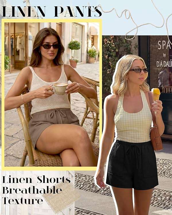 Riyiper 2 Pack Women's Linen Drawstring Elastic Waist Beach Casual Summer Wide Leg Shorts with Pockets 2026 - Image 5