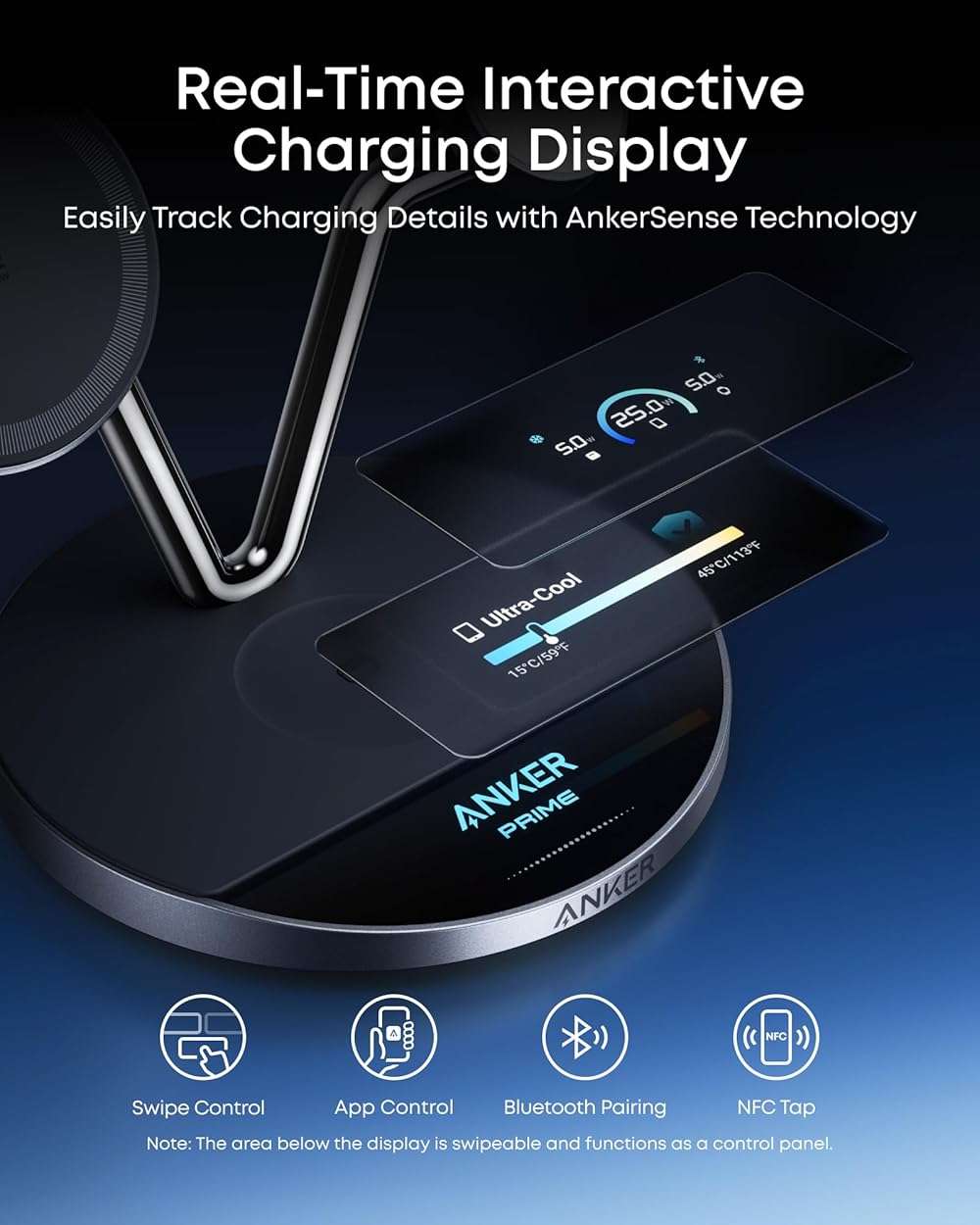Anker Prime 3-in-1 Charging Station, Qi2.2-Certified 25W Wireless Charger Dock Stand, MagSafe Compatible, Smart Display with TEC Active Cooling, for iPhone 17, Apple Watch, AirPods, and More - Image 5