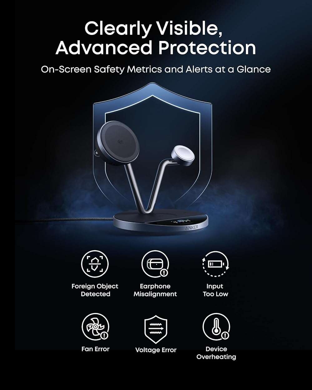 Anker Prime 3-in-1 Charging Station, Qi2.2-Certified 25W Wireless Charger Dock Stand, MagSafe Compatible, Smart Display with TEC Active Cooling, for iPhone 17, Apple Watch, AirPods, and More - Image 8